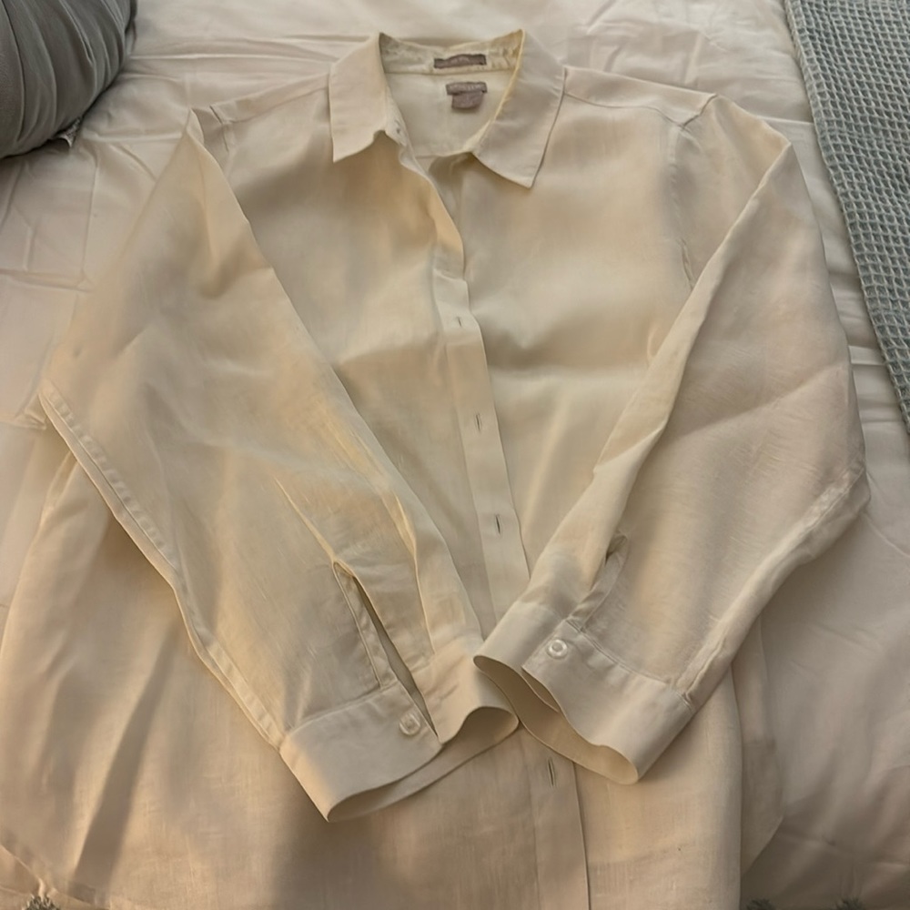 Linen, white, button-down blouse